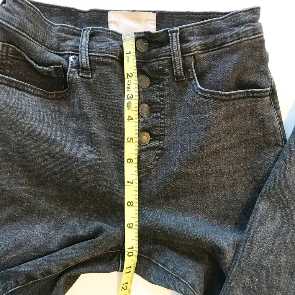 EVERLANE Stretch High Rise Skinny Button Flap Ankle Black Denim Jeans Womens 27 - Picture 8 of 9